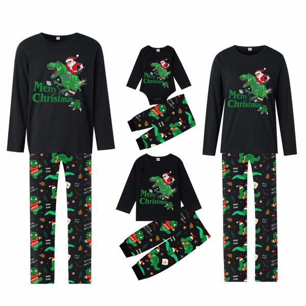 Christmas Parent Child Pajama Set Dinosaur Print Long Sleeve Homewear Mommy And Me Outfits Wholesale