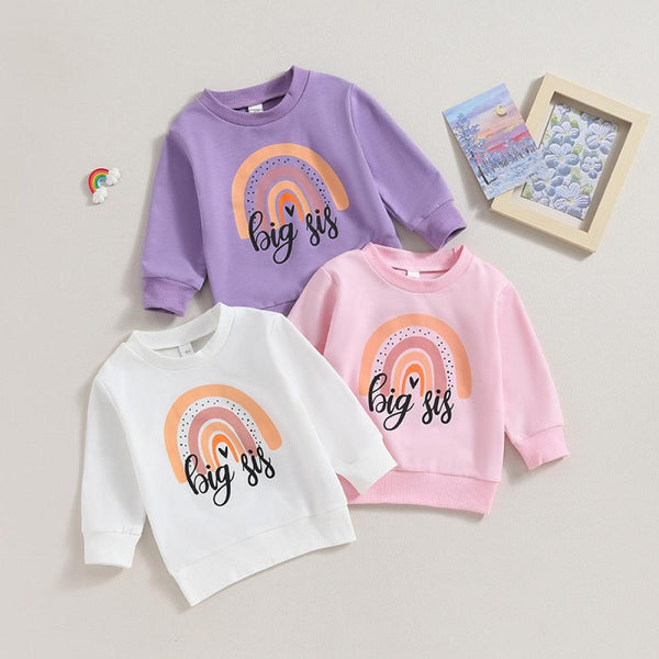 Autumn Girls' Sports T-shirt Round Neck Rainbow Letter Print Long Sleeve Top Wholesale Kids Clothing