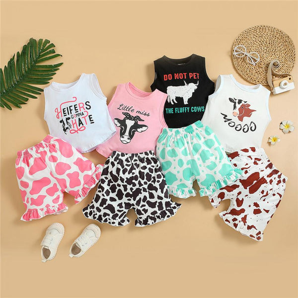 INS Spring/Summer Fashion Girls' Set Sleeveless Casual Top+Shorts Two Piece Set Baby Wholesale Clothes