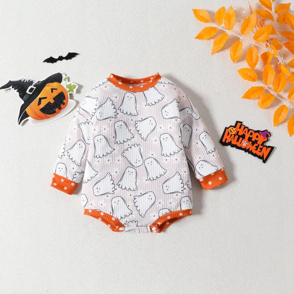 Baby Halloween Ghost Print Long Sleeve Jumpsuit Baby Wholesale Clothes