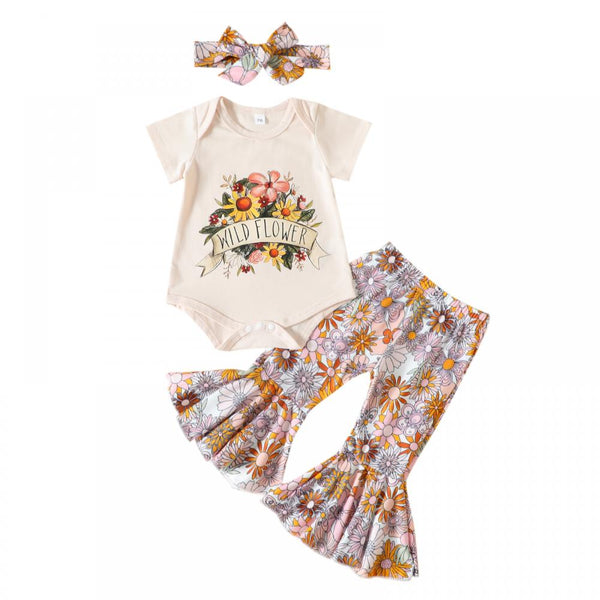 Summer Baby Girls' Flower Print Romper Flared Pants Set Baby Wholesale Clothes