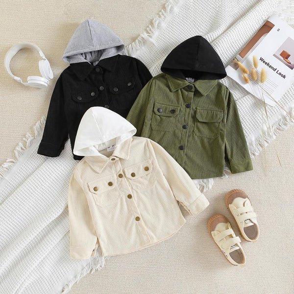 Spring and Autumn Children's Color Block Hooded Jacket Boys' Thin Corduroy Jacket Wholesale Boys Clothing
