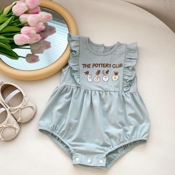 INS Summer Baby Vase Embroidered Flying Sleeve Triangle Bodysuit Creeper Baby Wholesale Clothes