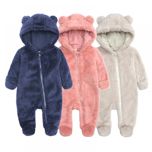 Autumn and winter baby flannel hooded zippered long sleeved jumpsuit Baby Wholesale Clothes