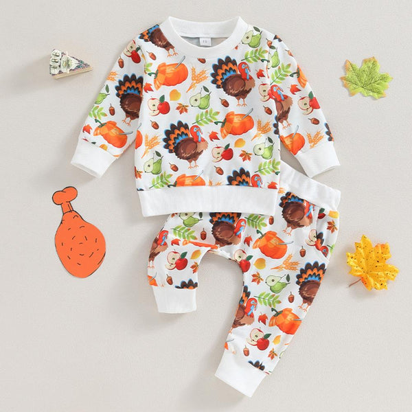 Autumn Baby Thanksgiving Boys' Set Cartoon Turkey Long Sleeve Set Wholesale Baby Clothing