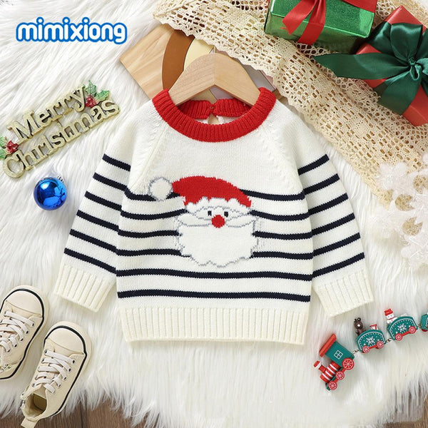 INS Autumn Winter Baby Christmas Cute Santa Claus Jacquard Knitted Sweater Baby Wholesale Clothes