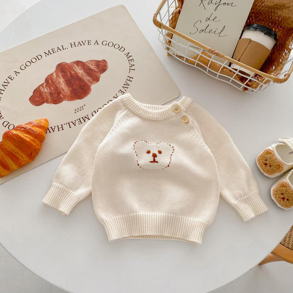 INS Baby Long Sleeve Round Neck Knitted Shoulder Button Little Bear Warm Sweater Baby Wholesale Clothes