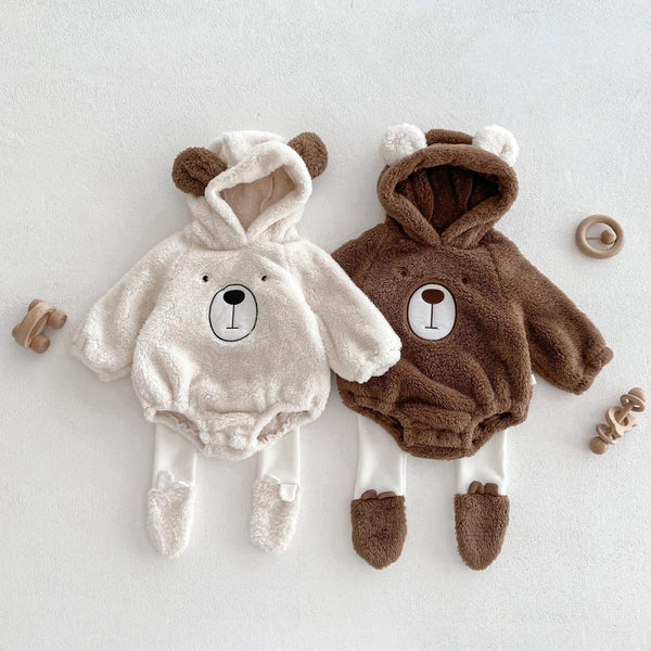 INS Autumn and Winter Cute Hooded Little Bear Baby Bodysuit Baby Wholesale Clothes