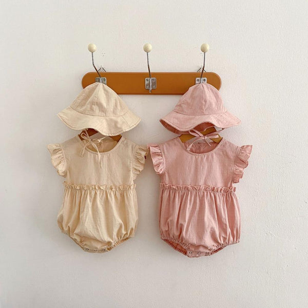 INS summer baby solid color fly sleeved jumpsuit+sun hat Baby Wholesale Clothes