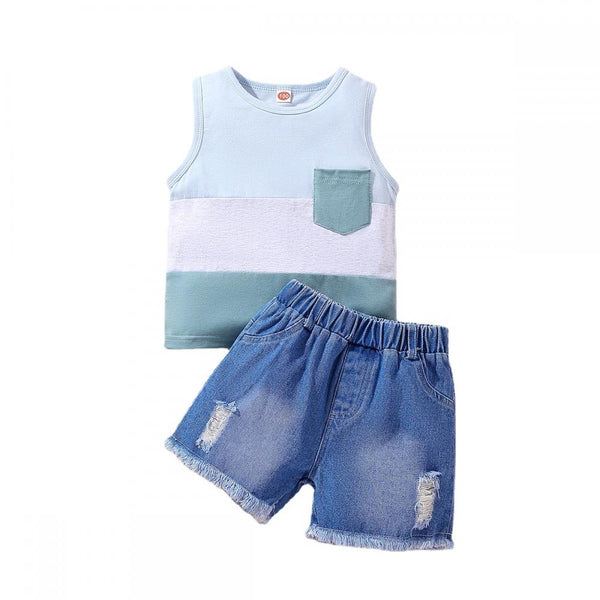 Summer Boys' Sleeveless Tank Top+Denim Shorts Set Wholesale Kids Clothing