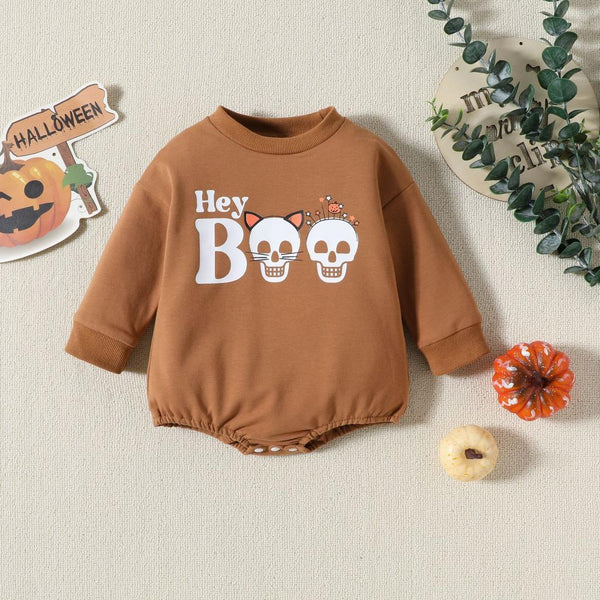 Halloween Baby Long Sleeve Letter Skull Print Jumpsuit Baby Wholesale Clothes