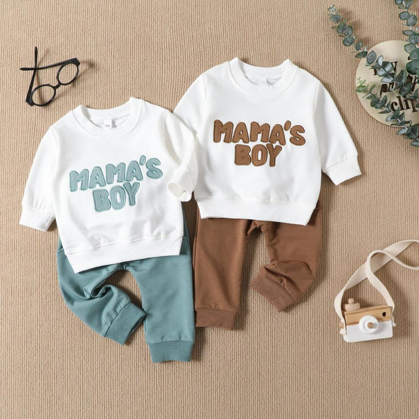 Autumn Boys' Set Fashion Children's Letter Embroidery Sports Sweater Solid Color Pants Two Piece Set Cheap Baby Clothes Wholesale