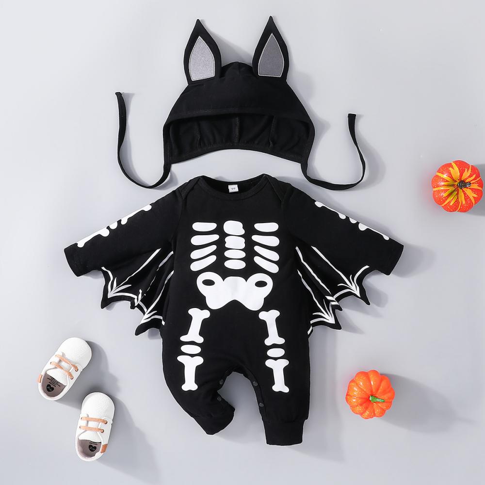Spring and Autumn Halloween Baby Long Sleeve Skull Romper Baby Wholesale Clothes