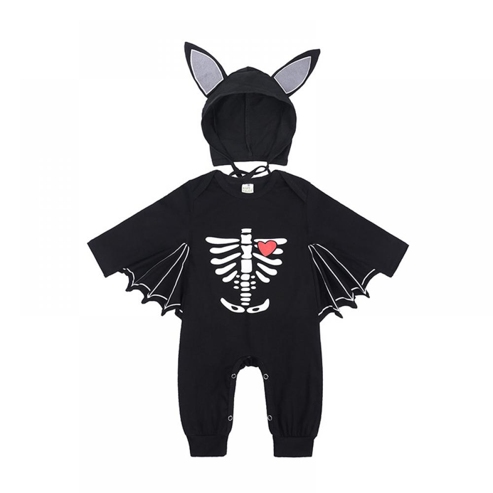 Halloween Skull Print Baby Bodysuit Bat Shaped Baby Pumpkin Creeper with Hat Cheap Baby Clothes Wholesale