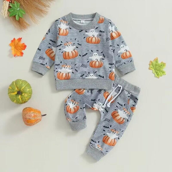 Halloween Boys' Long Sleeve Pumpkin Print Set Baby Wholesale Clothes