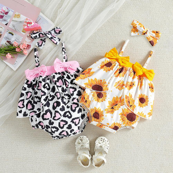 Summer Baby Girl Sweet Sunflower Strap Romper Wholesale Baby Clothes