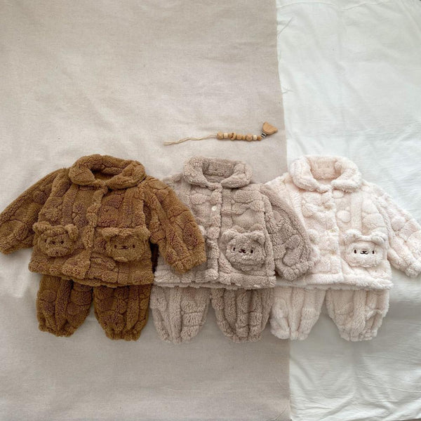Autumn and winter baby cute little bear plush two-piece set Baby Wholesale Clothes