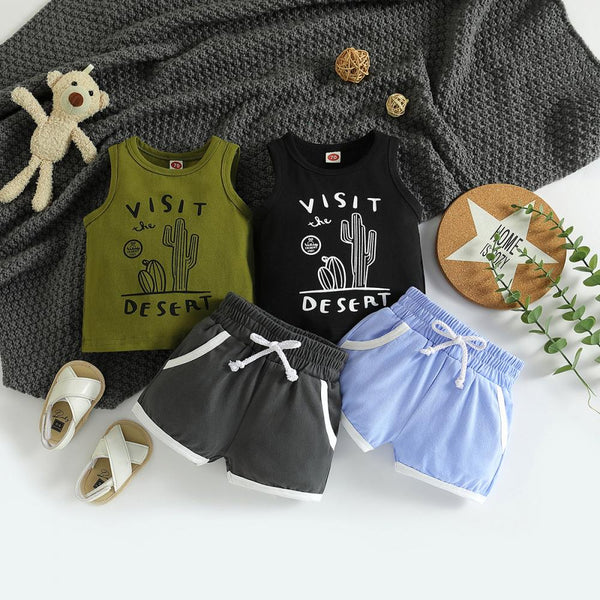Summer children's printed vest+shorts set Wholesale Kids Clothing