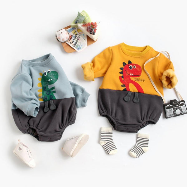 Baby Autumn and Winter Dinosaur Cartoon Warm Outdoor Climbing Clothes Baby Wholesale Clothes