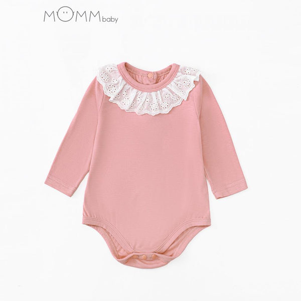 Spring and summer baby girls lotus leaf lace collar bamboo fiber long -sleeved conjoosent triangle Baby Wholesale Clothes