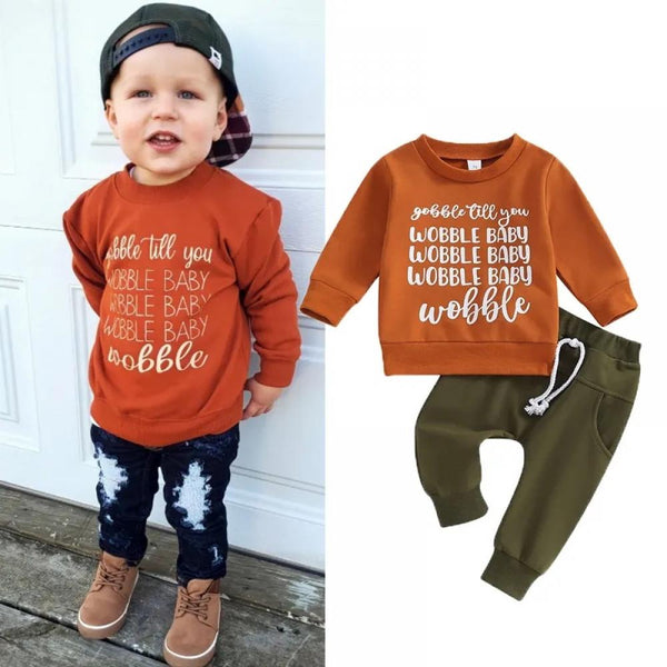 Boys' Thanksgiving Letter Print Long Sleeve Set Cheap Baby Clothes Wholesale