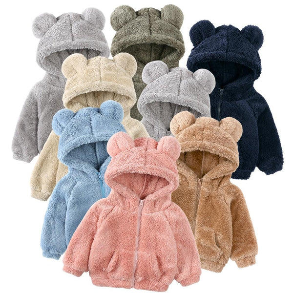 Winter Boys and Girls' Lamb Fleece Thickened Coat Warm Hooded Sweater Wholesale Kids Clothing