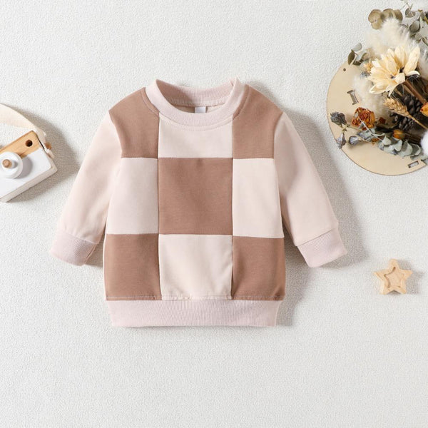 Autumn Infant Long Sleeve Checkerboard Printed Round Neck T-shirt Cheap Baby Clothes Wholesale