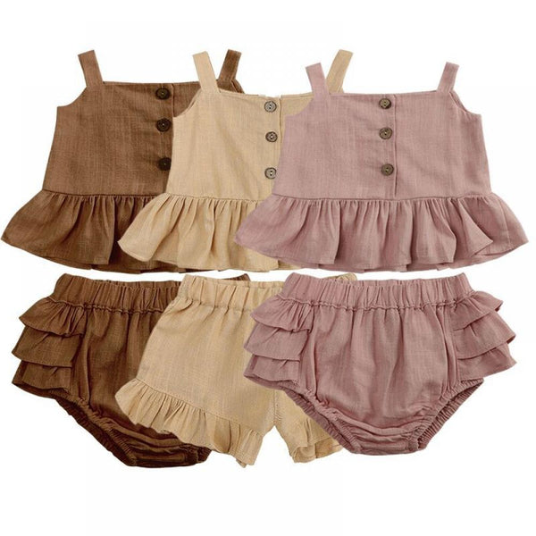 Summer girls' sling top+ruffled shorts set Baby Wholesale Clothes