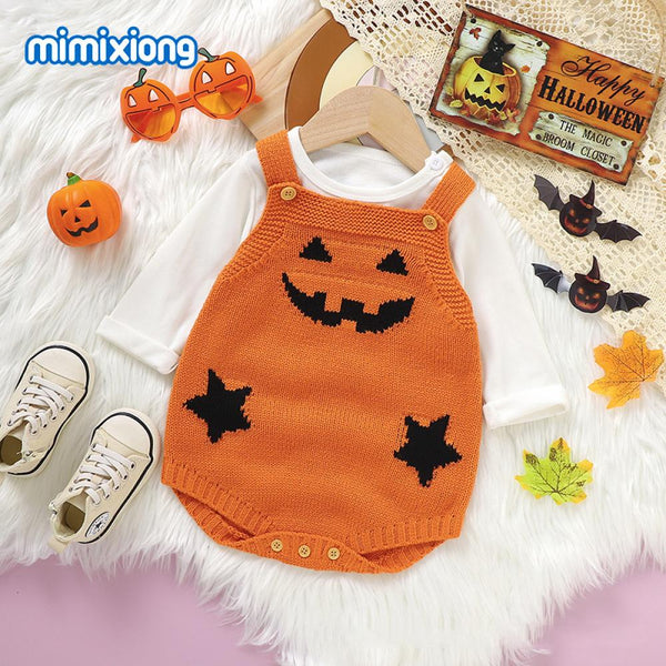 INS Halloween Pumpkin Baby Cute Strap One Piece Romper Baby Wholesale Clothes