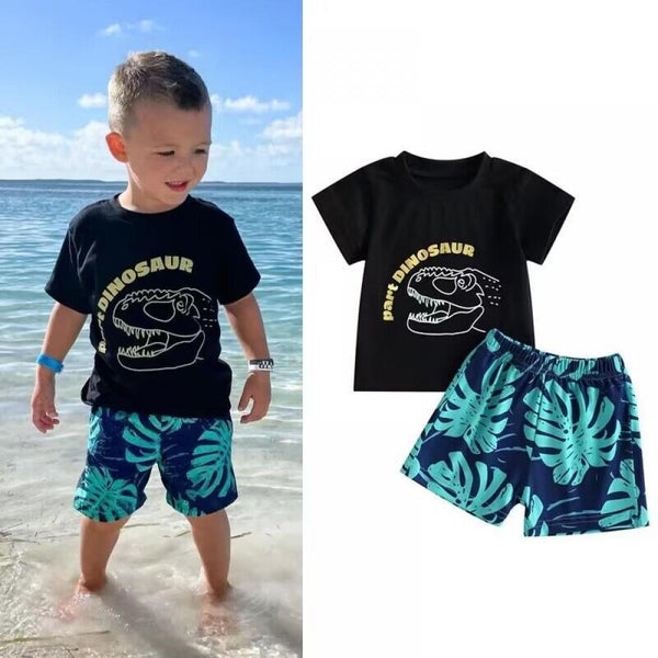 Summer Boys Dinosaur Letter Print T-shirt+Shorts Set Wholesale Kids Clothing