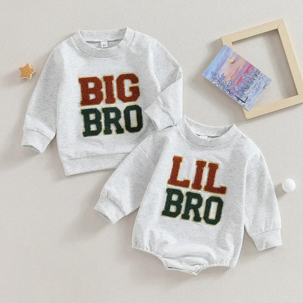 Autumn Boys' Brothers Letter Embroidered Long Sleeve T-shirt and Romper Cheap Baby Clothes Wholesale