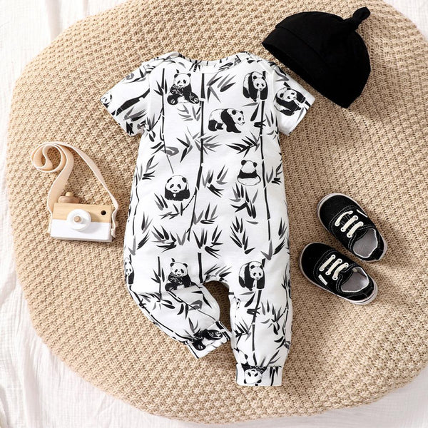 Summer Baby Cute Panda Print Short Sleeve jumpsuit Baby Wholesale Clothes