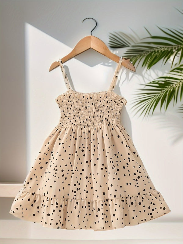 Girl's casual polka dot printed camisole dress is soft, comfortable, and refreshing for summer wear Wholesale Girls Dresses