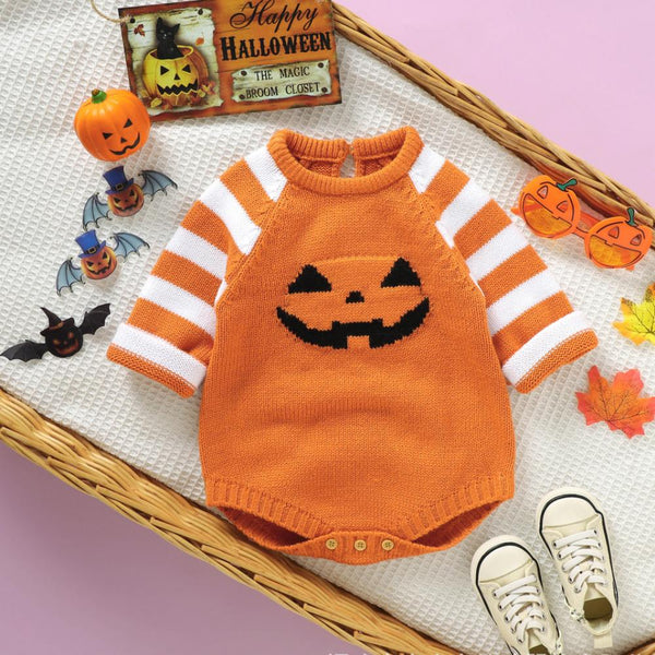 INS Autumn/Winter Halloween Baby Stripe Knitted One Piece Triangle Romper Baby Wholesale Clothes