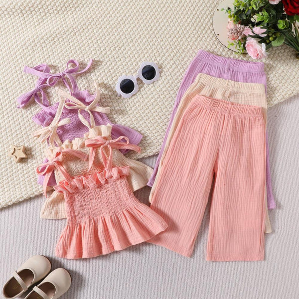 Infant and toddler minimalist casual style suspender top straight leg pants set Baby Wholesale Clothes