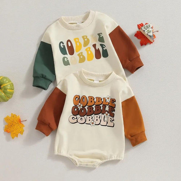Autumn Baby Thanksgiving Cartoon Letter Printed Patchwork Long Sleeve Jumpsuit Cheap Baby Clothes Wholesale
