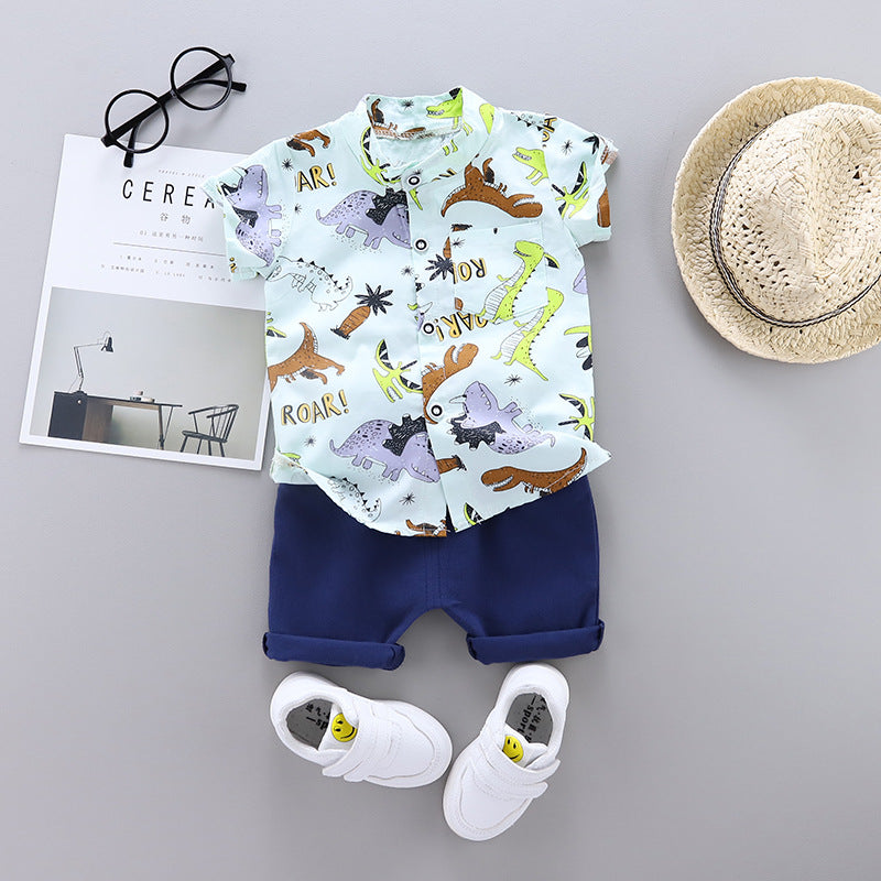Toddler Boys Summer Sets Cartoon Dinosaur Print Shirt Top And Shorts Two-piece Sets Wholesale Kids Clothing