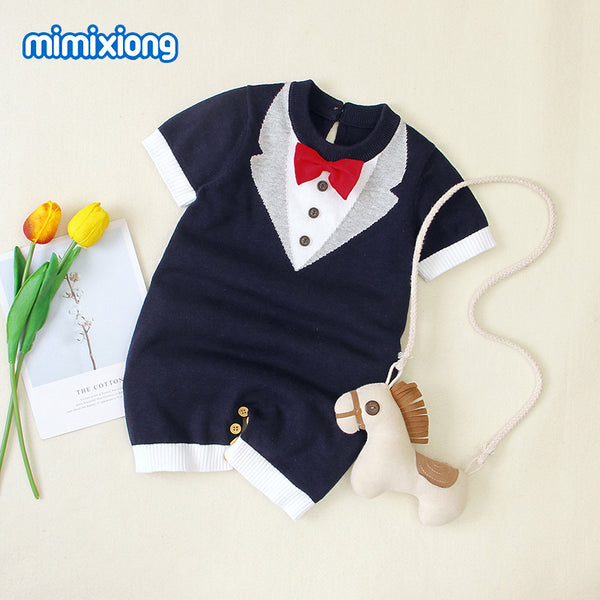 Baby Boy Bow Short Sleeve Romper Baby Clothes Wholesale Distributors