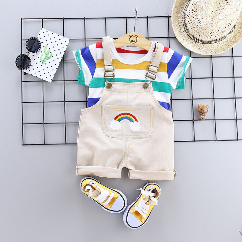 Baby And Toddler Boys Summer Striped Short Sleeve Jumpsuits Two-Piece Set Wholesale Kids Clothing