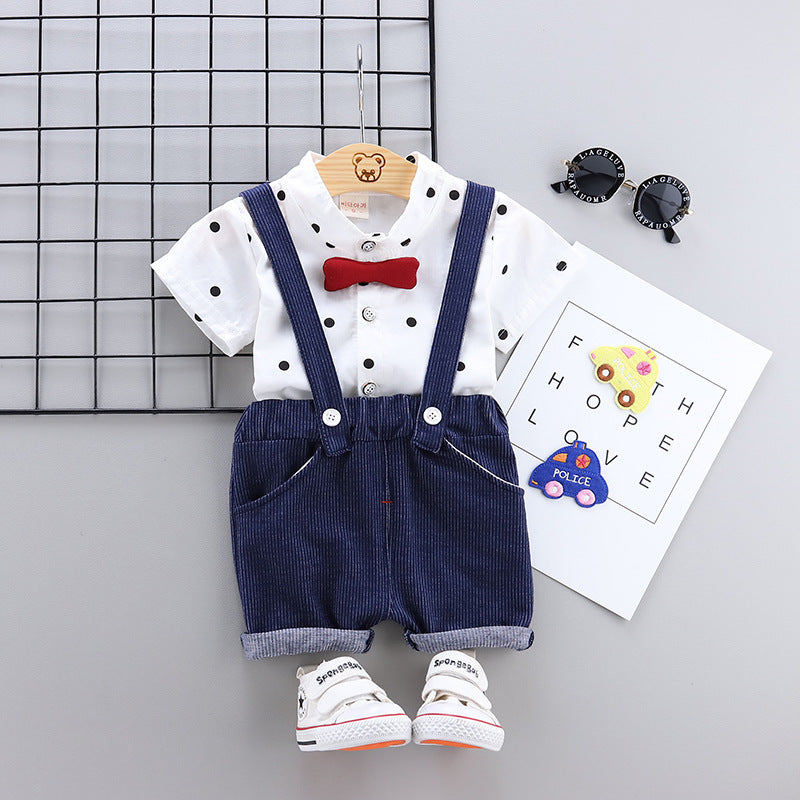 Baby And Toddler Unisex Sets Summer New Korean Style Polka Dot Print Shirt Short Sleeve And Shorts Two-piece Suit Wholesale Kids Clothing
