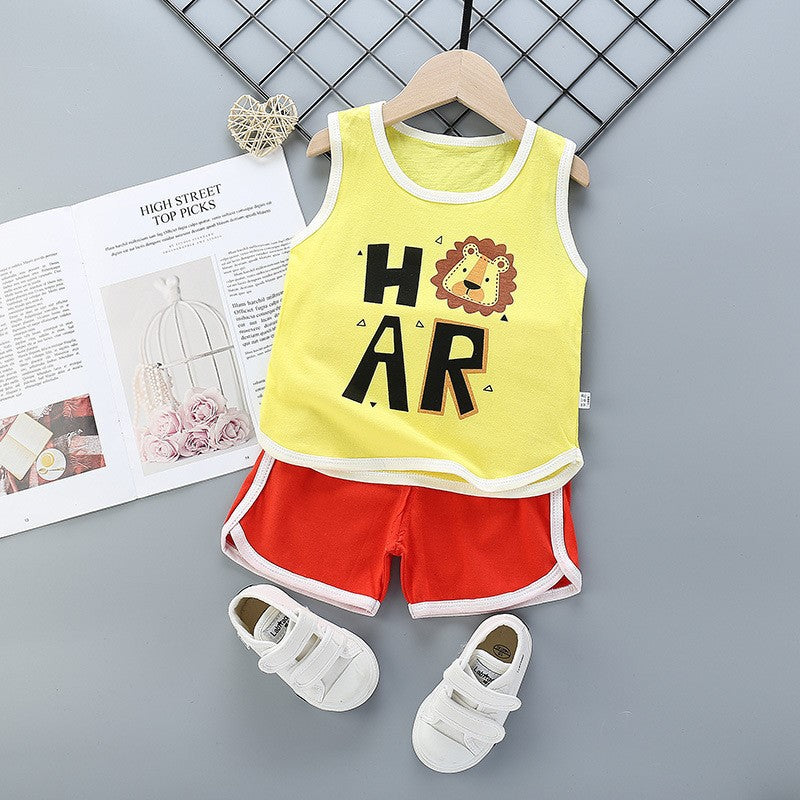 Toddler Unisex SetsSummer Thin Cute Cartoon Print Vest Sleeveless And Shorts Two-piece Suit Wholesale Kids Clothing