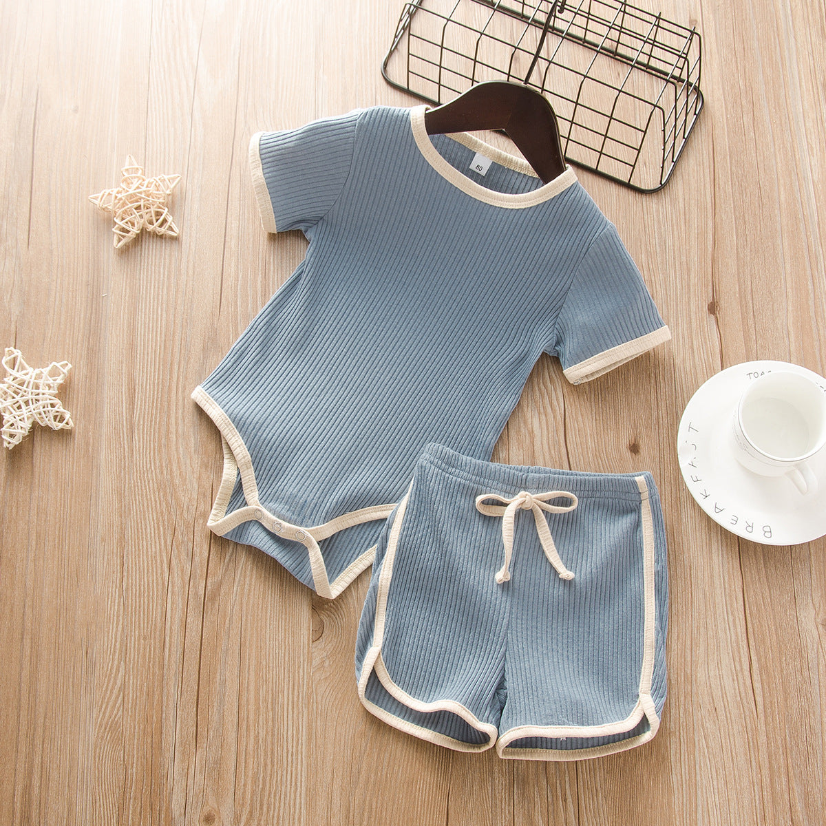 Newborn And Baby Unisex Summer Sets New Pit Romper And Same Color Shorts Soft And Comfortable Two-Piece Set  Wholesale Baby Clothes