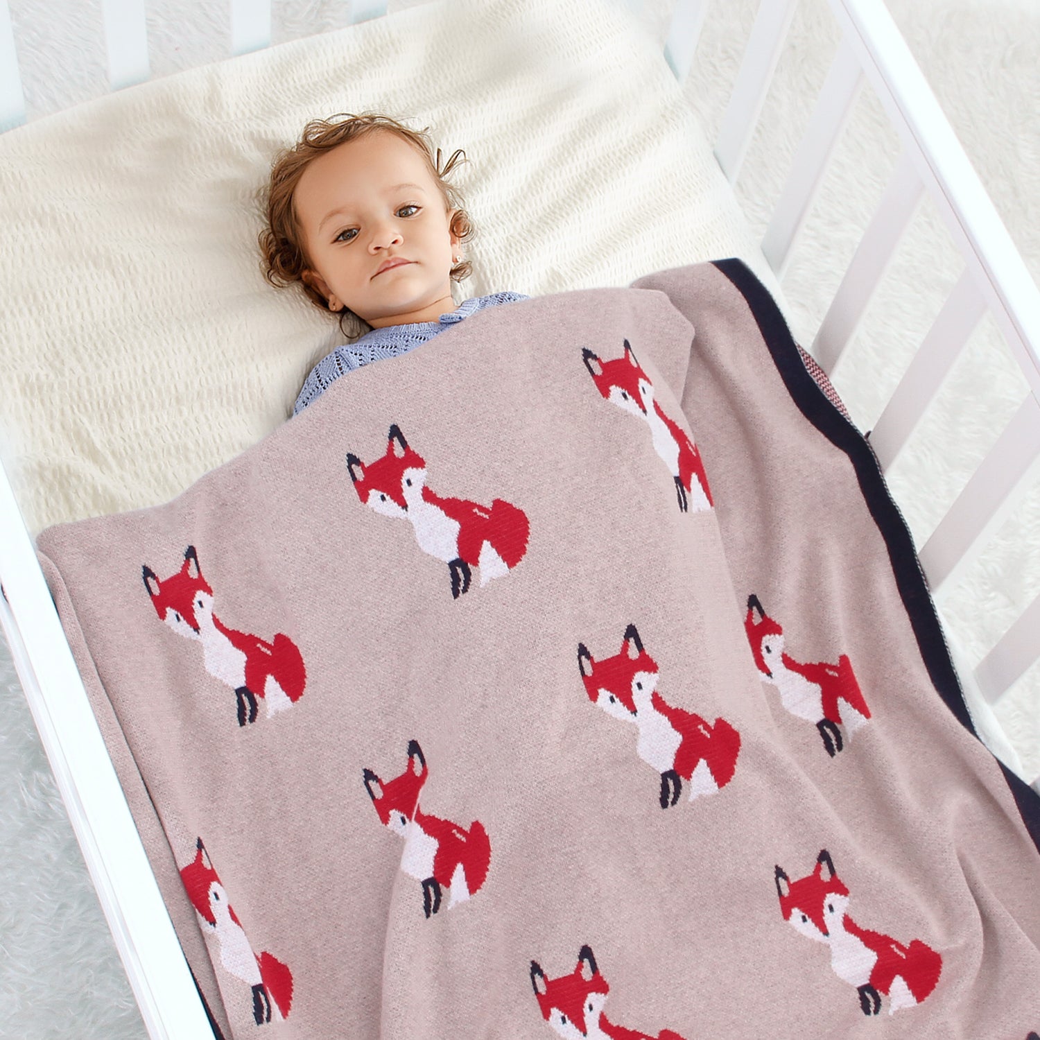 Baby Spring And Autumn Blanket Cartoon Fox Knitted Blanket Baby Holding Blanket Baby Wholesale Clothing