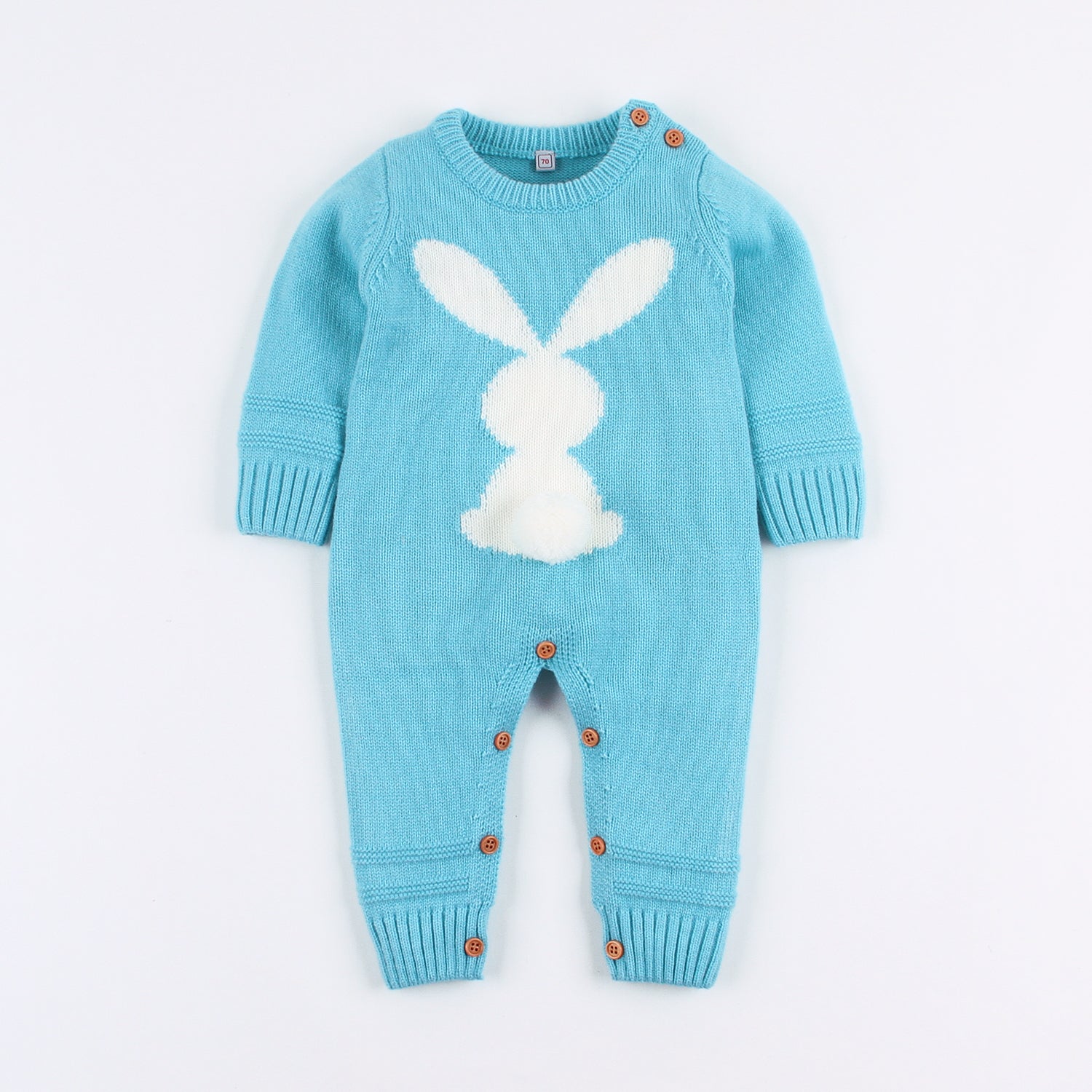 Baby Boys Autumn And Winter Rabbit Pattern Solid Color Knitted Jumpsuit Baby Clothing Cheap Wholesale