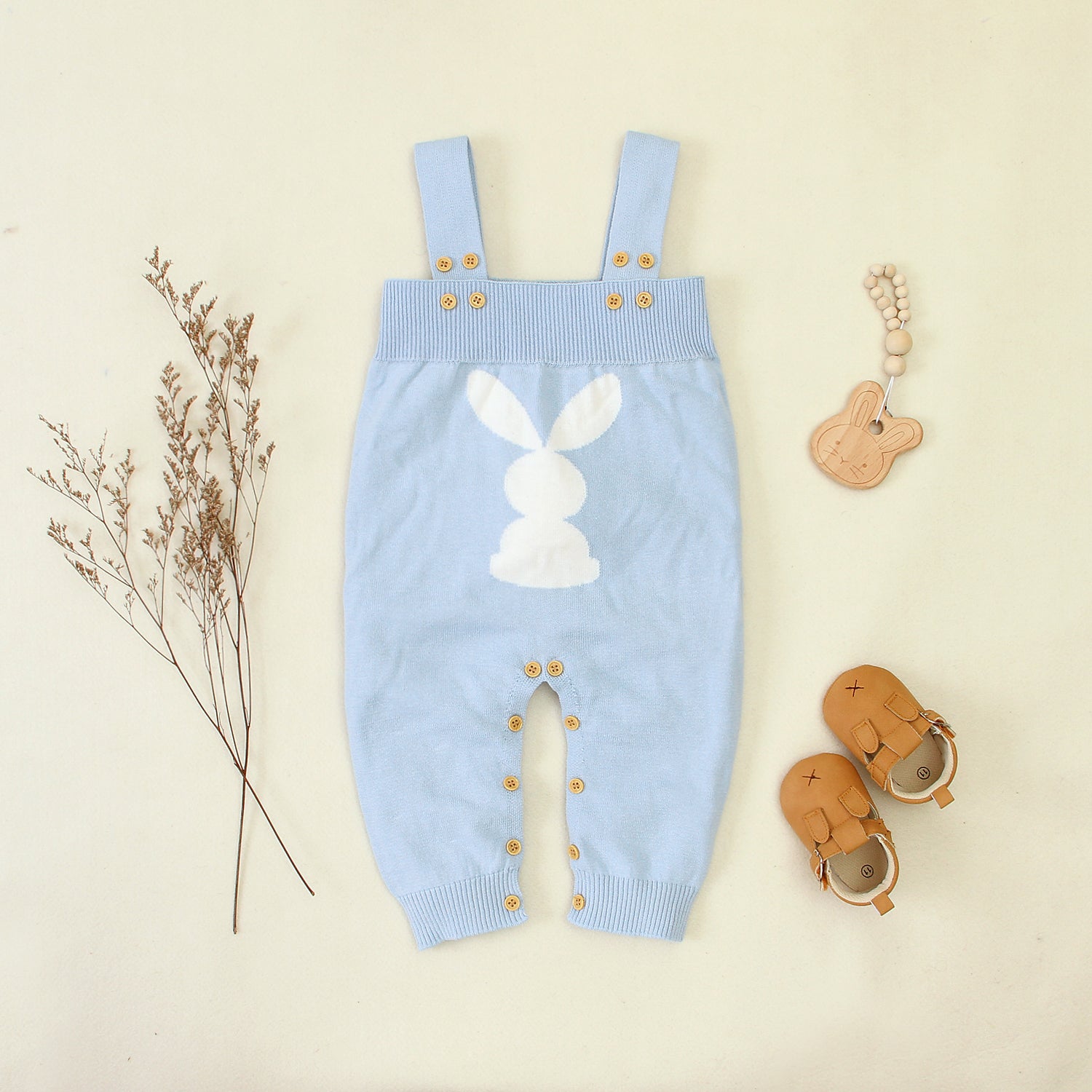 Baby Autumn And Winter Rabbit Printed Solid cColor Suspender Jumpsuit Baby Boutique Clothing Wholesale