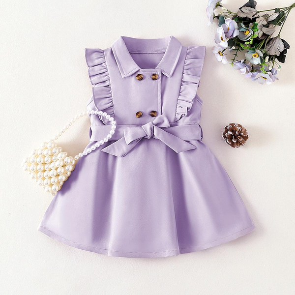 Kids' Solid Color Tank Top Dress Girls' English Princess Dress Baby Kids' Polo Neck Waist Wrapped Kids' Dress Wholesale Baby Clothing