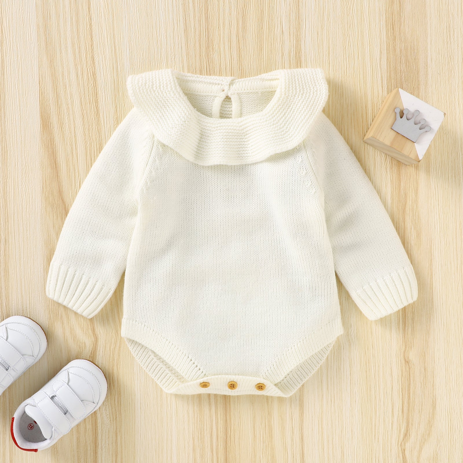 Baby Autumn And Winter Solid Color Long Sleeve Knitted Jumpsuit Wholesale Baby Boutique Items
