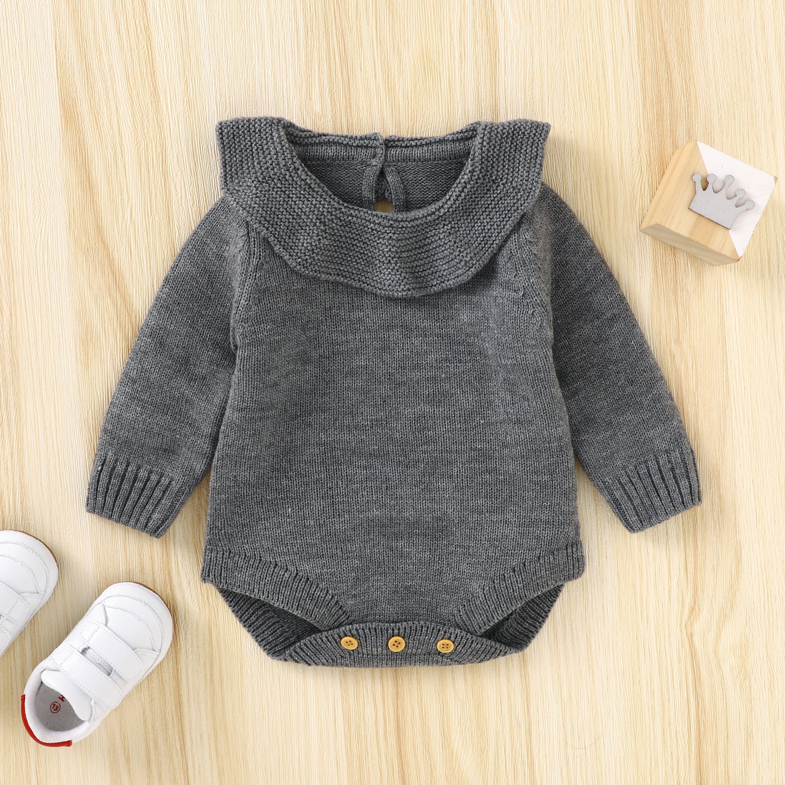 Baby Autumn And Winter Solid Color Long Sleeve Knitted Jumpsuit Wholesale Baby Boutique Items
