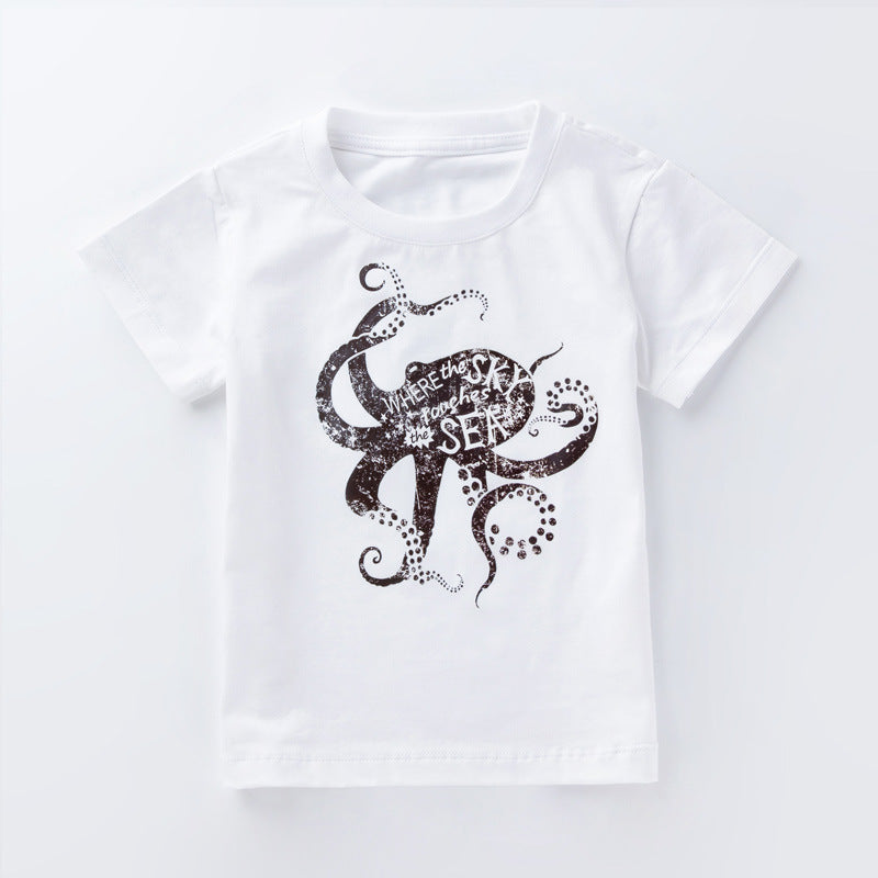 2-7Y Boys And Girls 100% Cotton T-shirt Summer Korean Version Cartoon Printing Short-sleeved Tops Wholesale Kids Clothing