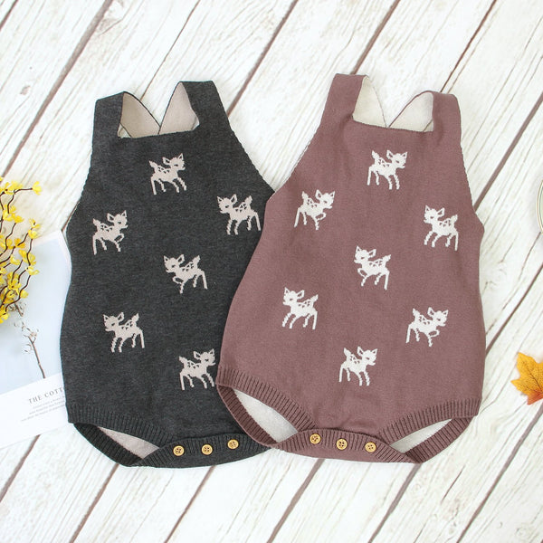 Baby Cartoon Deer Knitted Sling Bag Fart Romper Wholesale Baby Clothes